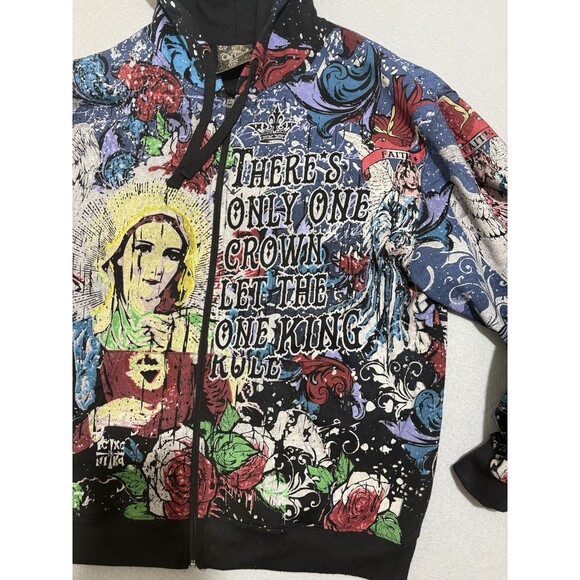 Club Chaos Mens Hoodie Full Zip 2XL Jesus Mary AOP Jesse Pinkman Grunge Y2K Blac - Picture 2 of 15